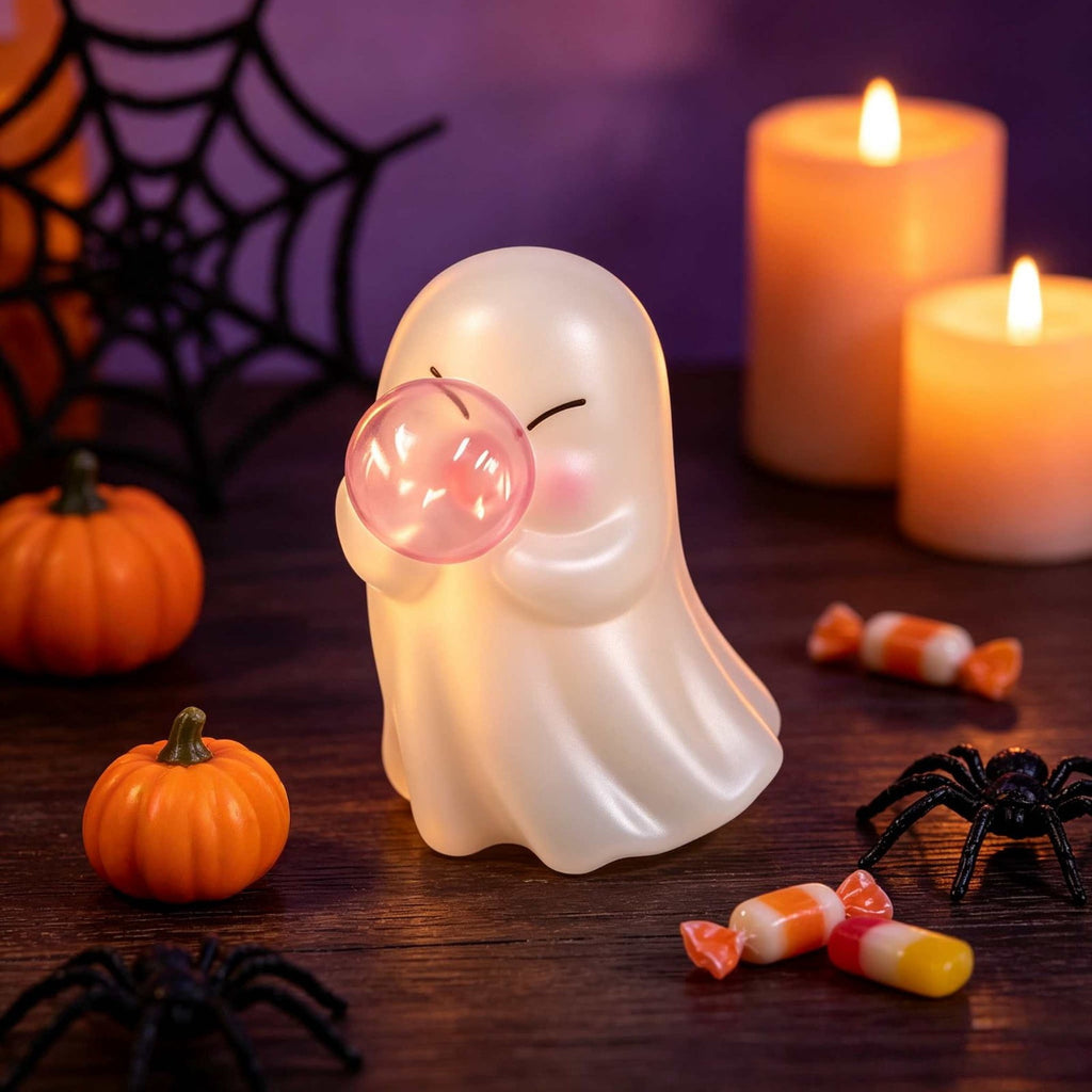 Lighted Halloween Ghost Candy Bowl, Cute LED Ghost Holding Pumpkin Candy Bucket for Trick or Treat, Outdoor Halloween Decorations for Front Porch, Indoor Yard Patio Halloween Decor