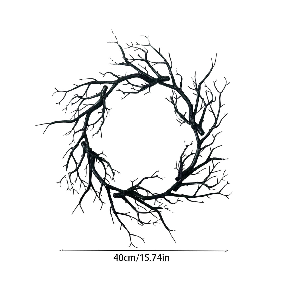 WWC Halloween Wreath, 18 inch Black Bats and Bare Branch Wreath, Gothic Halloween Decor Twig Wreath for Halloween Party Front Door Porch and Fireplace