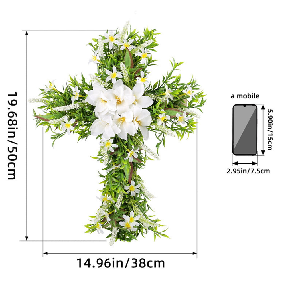 XEOVHV Easter Front Door Wreath Cross, 19.7 inch Easter Cross Wreath, Rustic Farmhouse Easter Decorations Sign Hanging Cross Wedding Floral Pastel Patio Summer Outside Decor