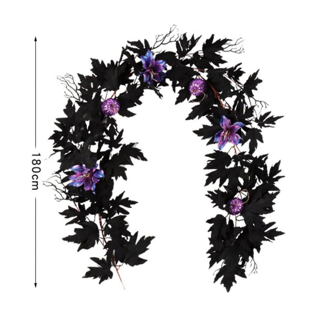 Halloween Artificial Maple Leaf Pumpkin Vine with LED Lights 67-71 Inch Lighted Fall Foliage Garland for Home Halloween Holiday Party Decor