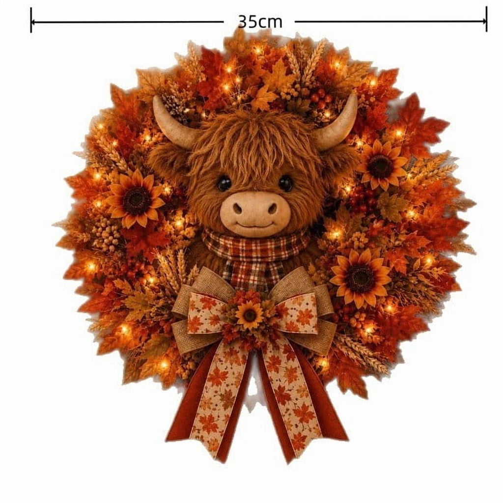 Gcvizuso Halloween Crescent Floral Wreath, Orange Red Rose Hydrangea Fall Front Door Decor for Autumn Harvest Celebration