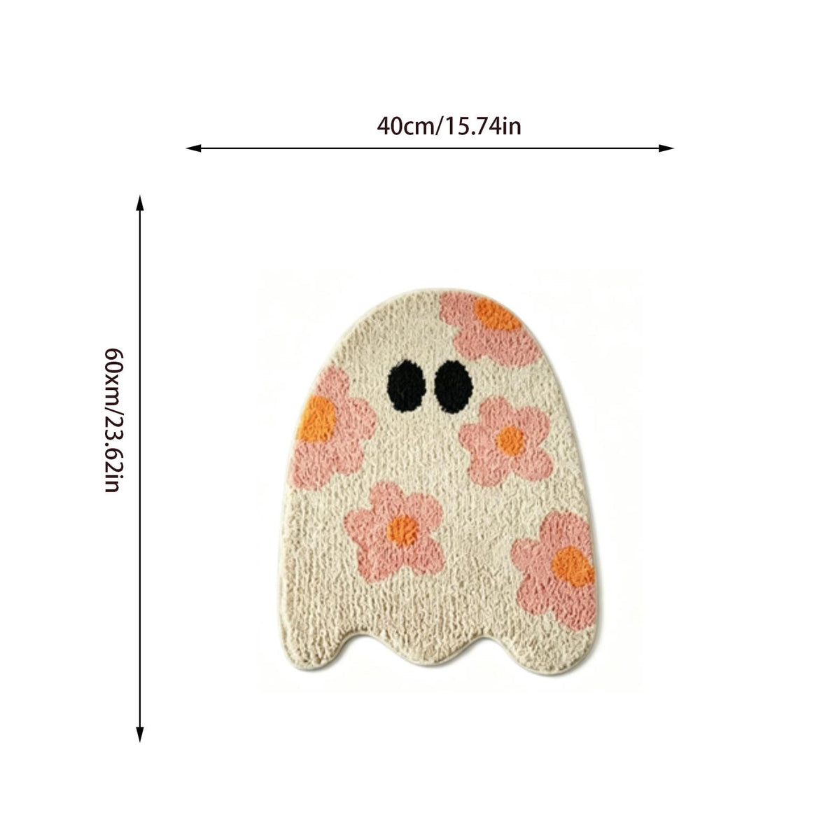 Pinks Ghost Doormat with Floral Patterns Irregular Halloween Cute Rug Non Slipes for Front Porch Indoor Outdoor, 15.74x23.62in