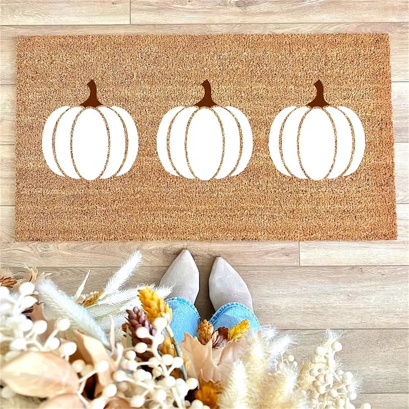 Jinswick Fall Welcome Doormat, Fall Pumpkin Front Door Outdoor Doormat Outdoor Entrance Porch Non-Slip Rubber Floor Mat Fall Halloween Thanksgiving Farmhouse Decoration 16" x 24"