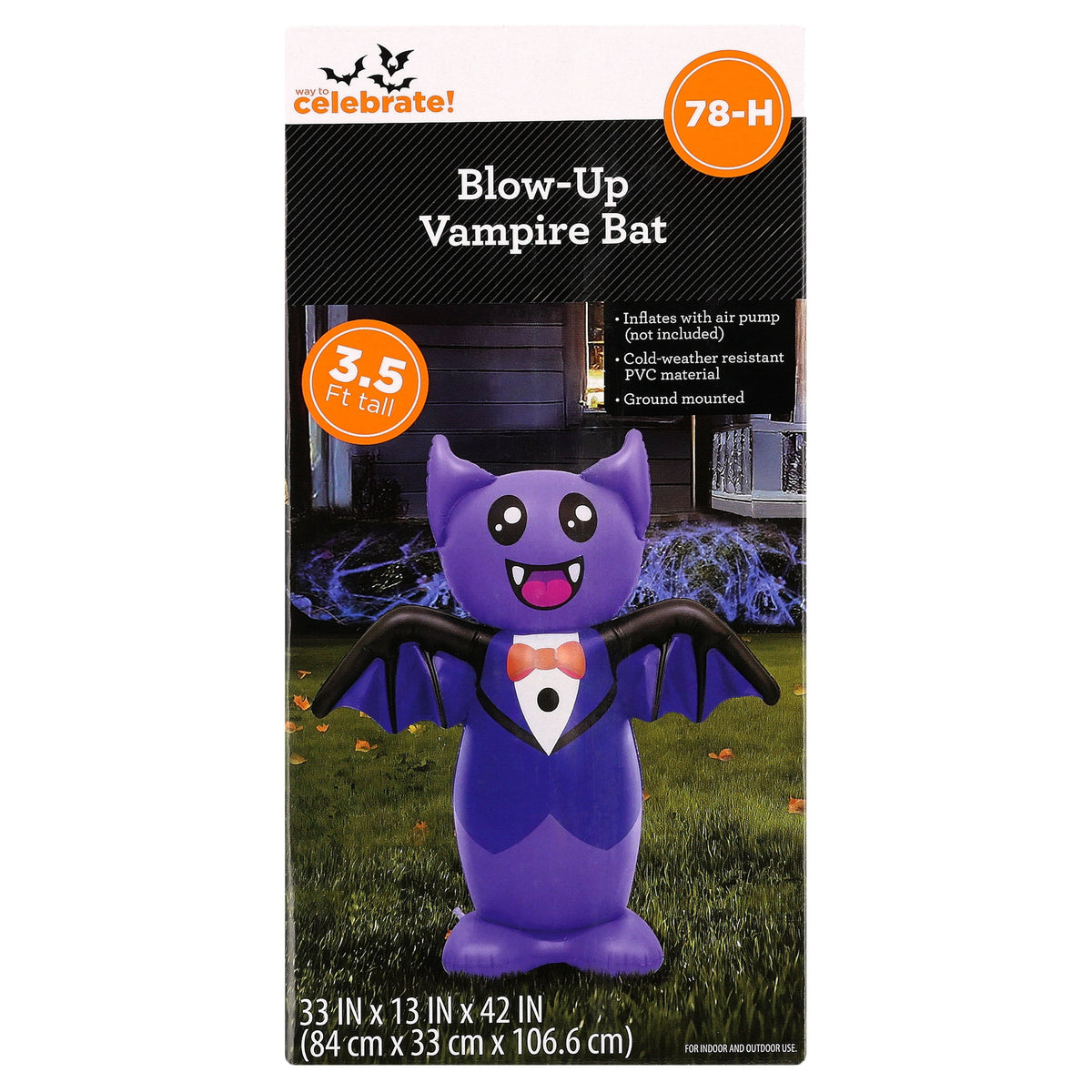 Blow-Up Vampire Bat Yard Inflatable, Black and Purple, 3.5', Halloween by Way To Celebrate