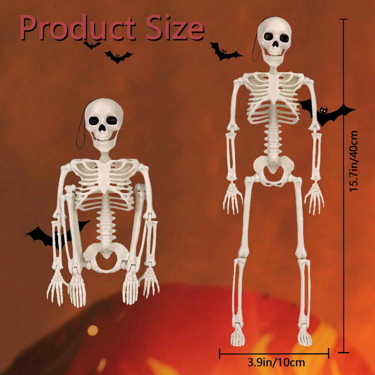 TETOU Halloween Pumpkin Skeleton Decorations with Posable Joints Skeletons for Party Haunted House Props Decorations, 2 Packs