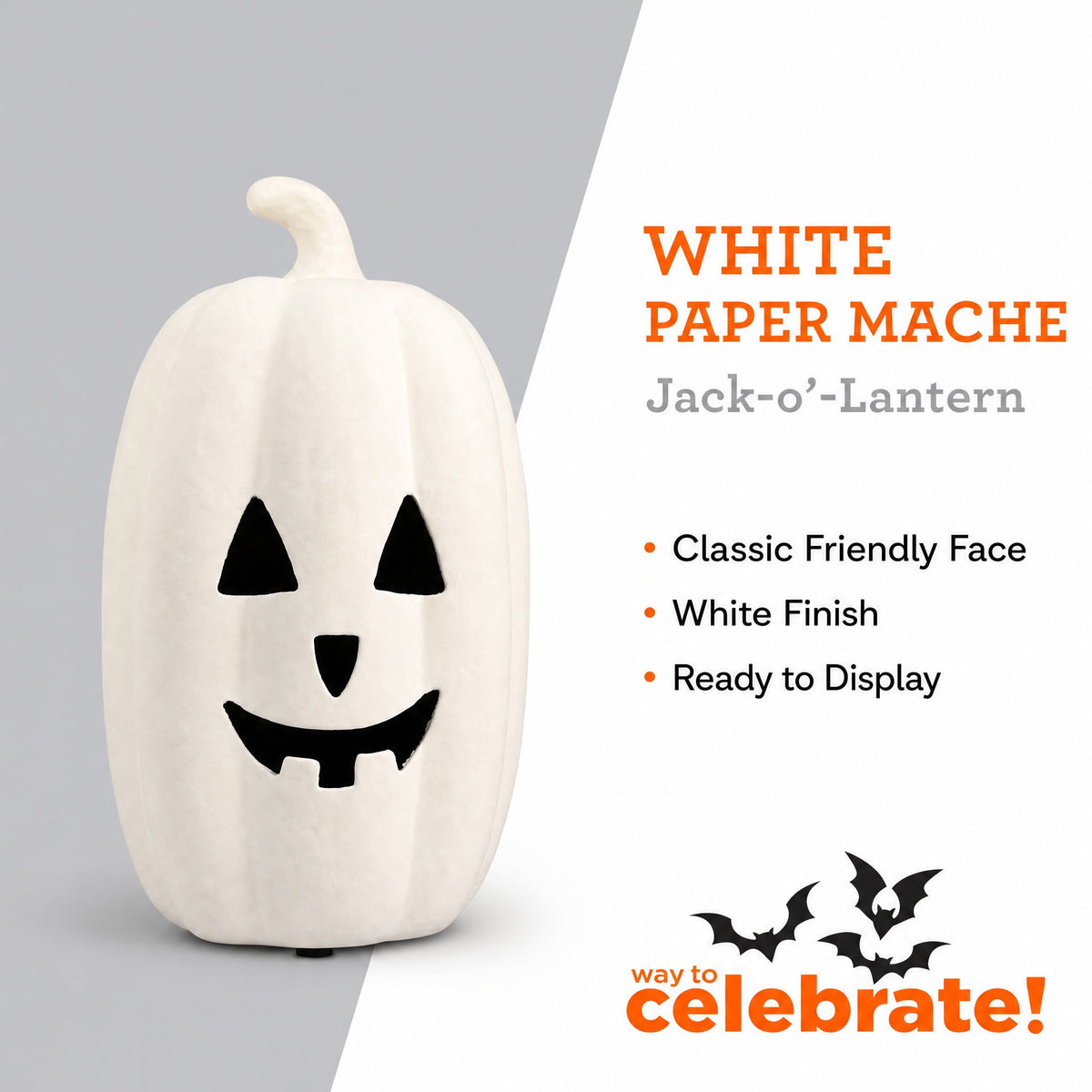 Paper Mache Jack-o'-Lantern Decoration, Black, 13.3", Halloween by Way To Celebrate