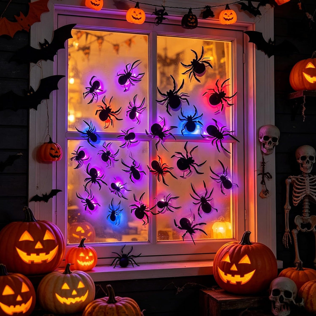 CQHVKQ 36 PCS Halloween Bats Decorations, Realistic 3D LED Bats Wall Stickers Decor, Assorted Size Removable Lighted PVC Bats DIY Wall Sticker for Halloween Party, Bedroom, Home, Indoor and Outdoor