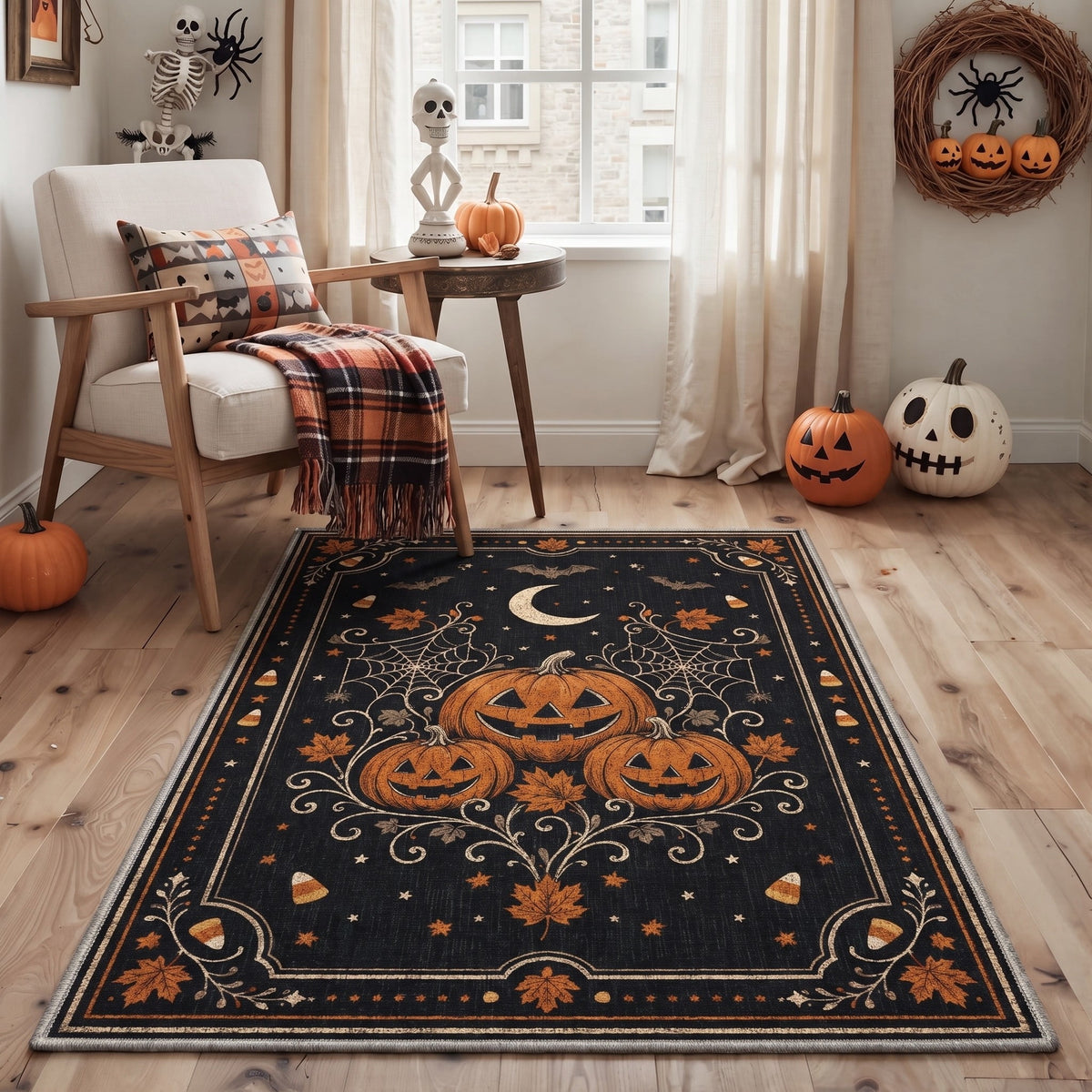GENIMO 2'x3' Halloween Doormat, Washable Non Slip Soft Vintage Witch Outdoor Door Mat for Front Door Covered Porch Patio Entryway, Burnt Amber
