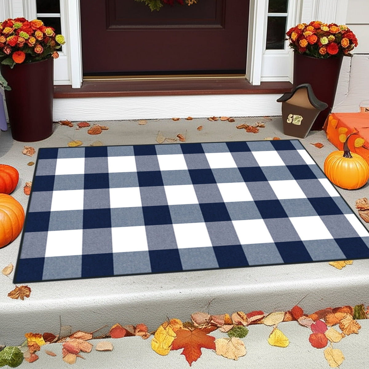 Halloween Fall Outdoor Rug Plaid Rug Foldable Floor Mat for Thanksgiving Front Door Front Porch Farmhouse Entryway Patio Decoration