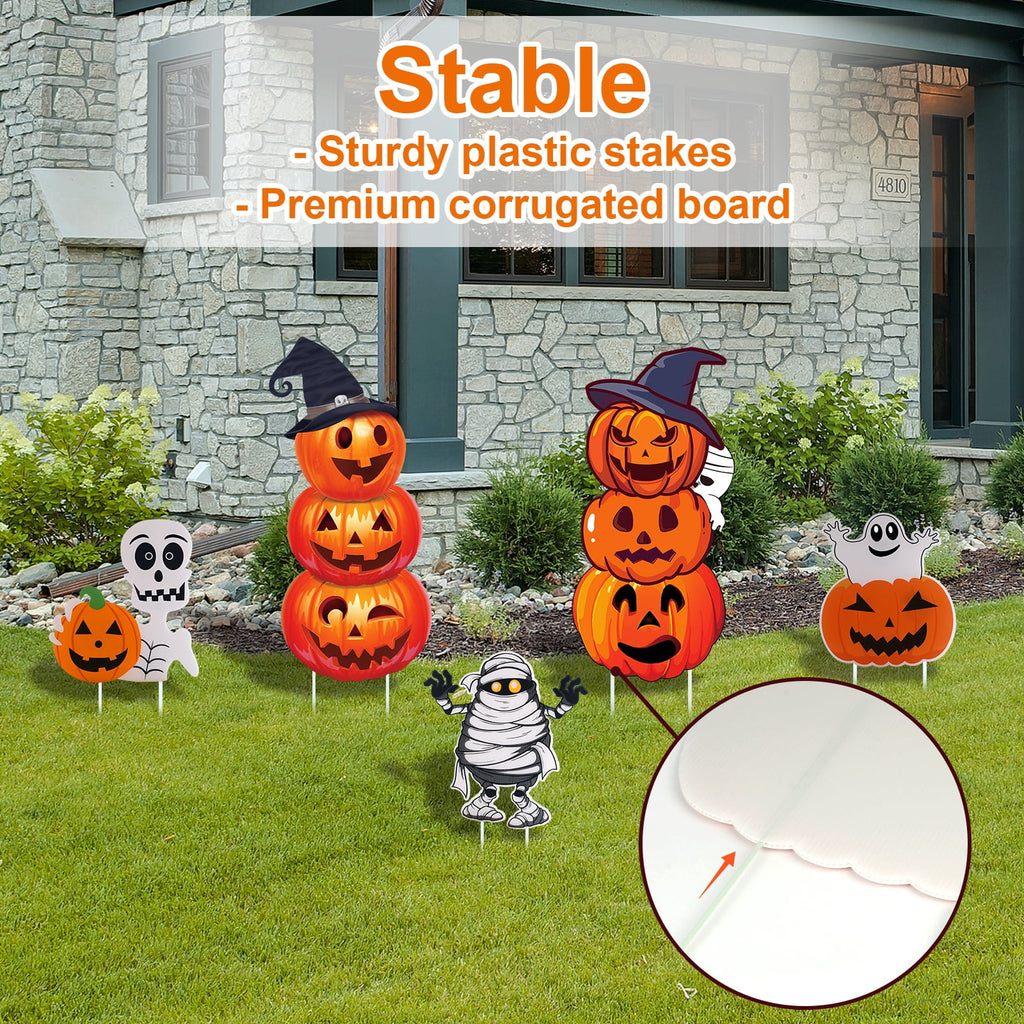 GameXcel Halloween Decorations Outdoor Yard Signs with Stakes, 34.8 in Tall Vertical Pumpkin and Ghost Decor, Weather-Resistant, 2 Count