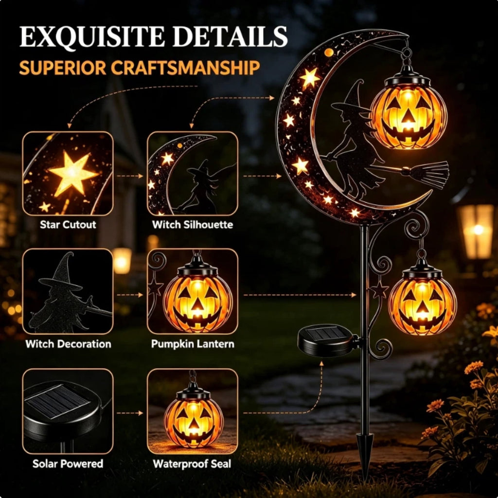 Halloween Solar Garden Stake Light,Metal Hanging Pumpkin Lantern Waterproof for Yard Lawn Proch