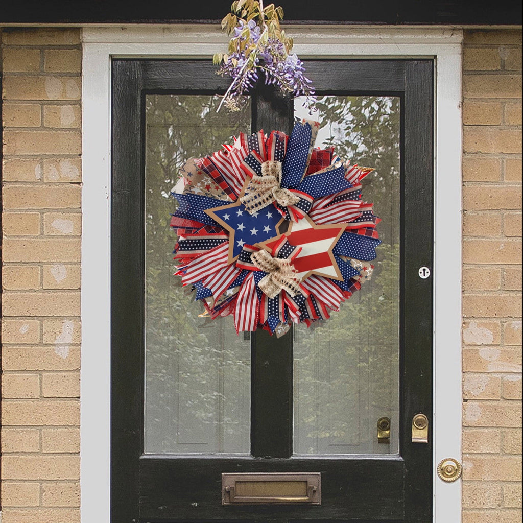 Nkmbld 4th of July Wreaths for Front Door, Independence Day Wreath Red White Blue Flower Wreath for Independence Day Memorial Day Flag Day Decor