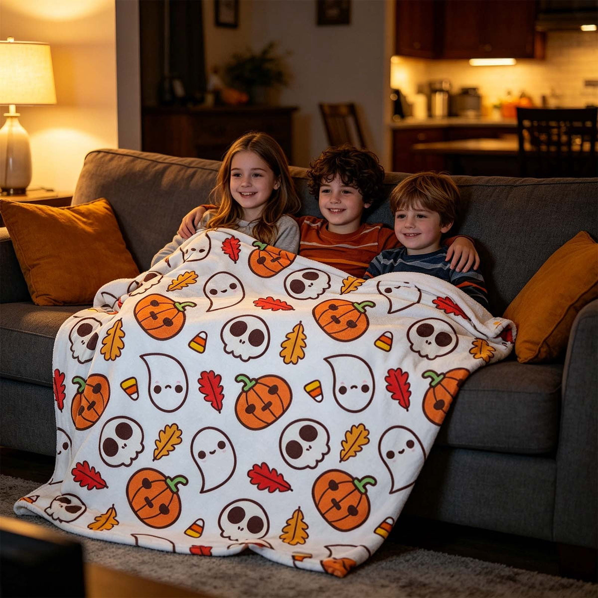 Halloween blanket,Halloween Print Throw Blanket Flannel Soft Cozy Decorative Nap Blanket with Ghost Pumpkin Skull for Office Bedroom Sofa Camping Travel(100x150cm/39x59 Inch),Black