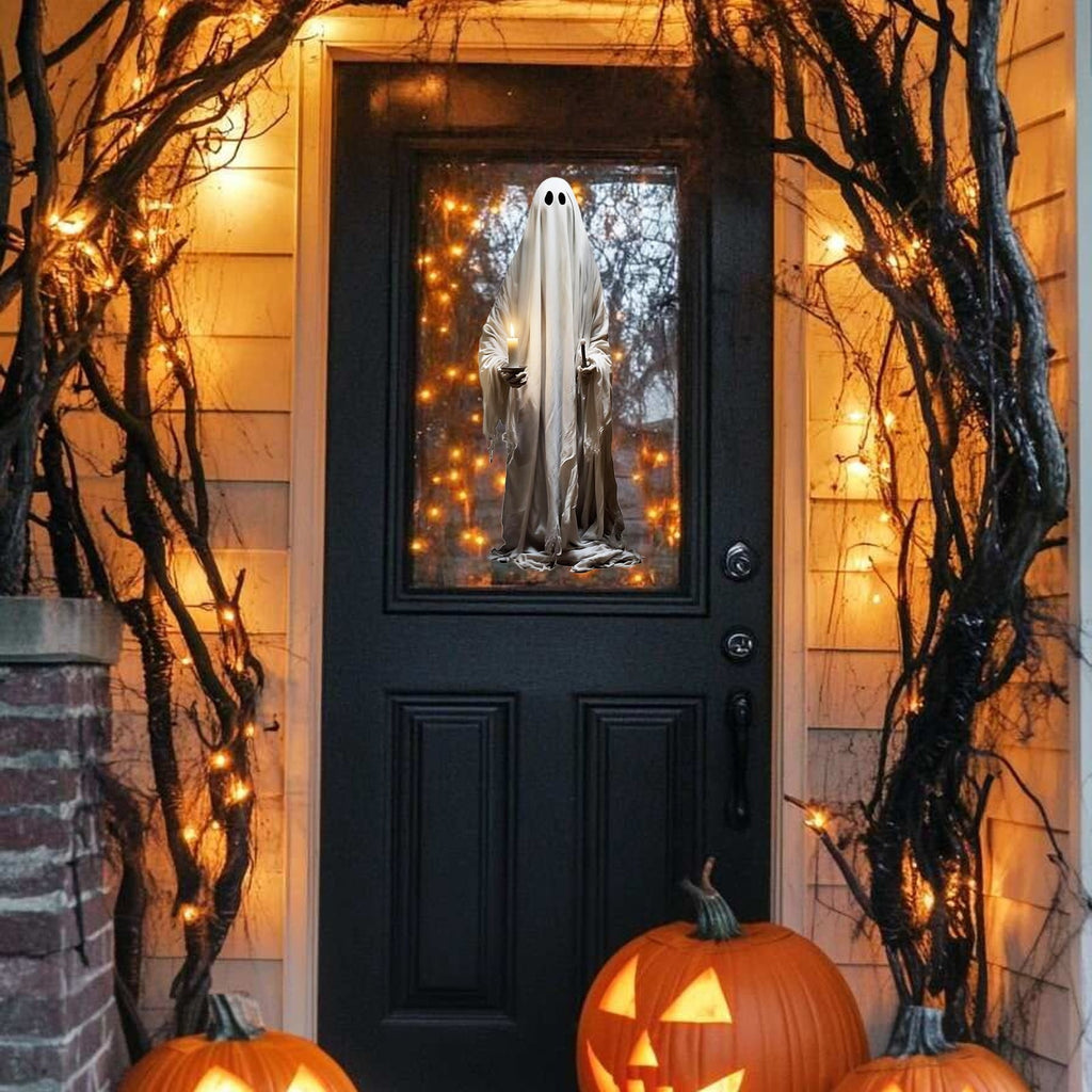 Halloween Wall Stickers, Large Ghost Holding Candle Wall Decals, Wall Clings Decor for Halloween Party Home Office Wall Glass Mirror Decorations, 18.89x44.68"