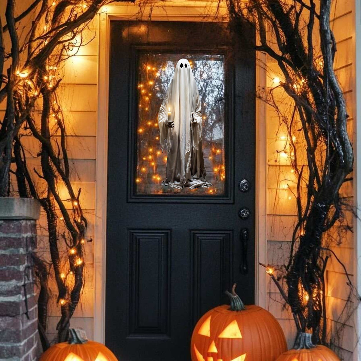 Halloween Wall Stickers, Large Ghost Holding Candle Wall Decals, Wall Clings Decor for Halloween Party Home Office Wall Glass Mirror Decorations, 18.89x44.68"