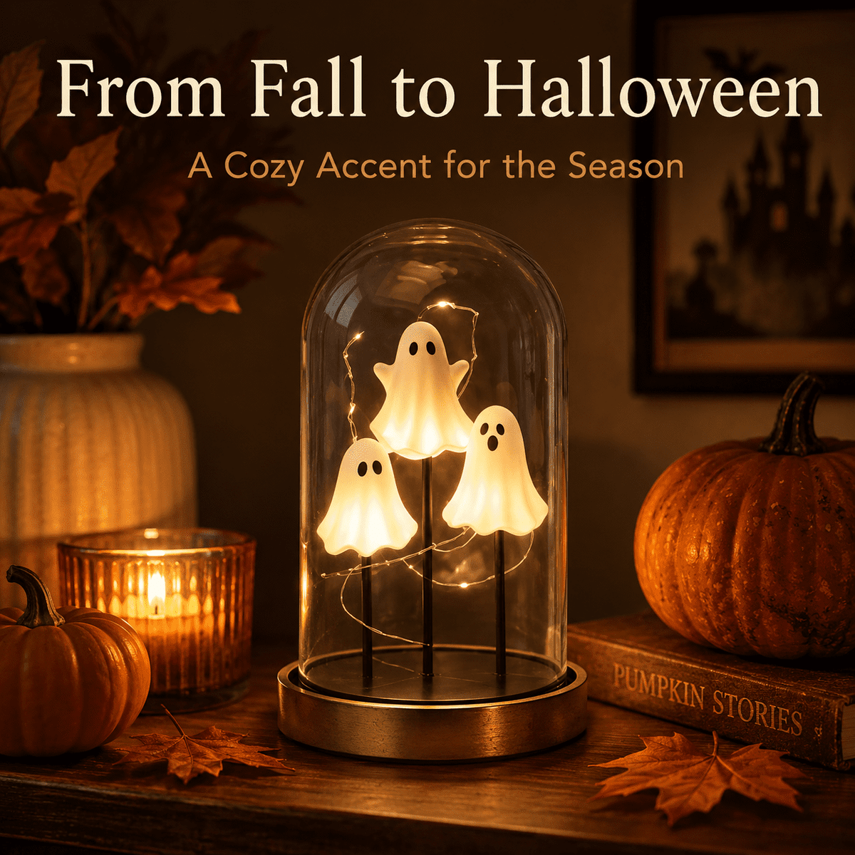 Diceymbol 11.81 Inch Halloween Ghost Night Light, Witch Hat Ghost Lamp with Jack O Lantern, Halloween Decorations Indoor for Table Mantel Party Decor