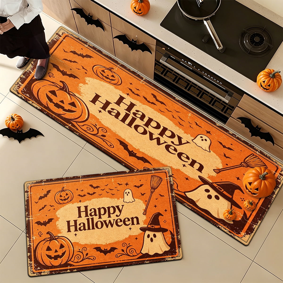 YIMEIS Halloween Orange Pumpkin Lantern Soft Non-slip 1Pc Flannel Mat and Kitchen Rugs,16''x24'',for Bathroom Entryway Bedroom
