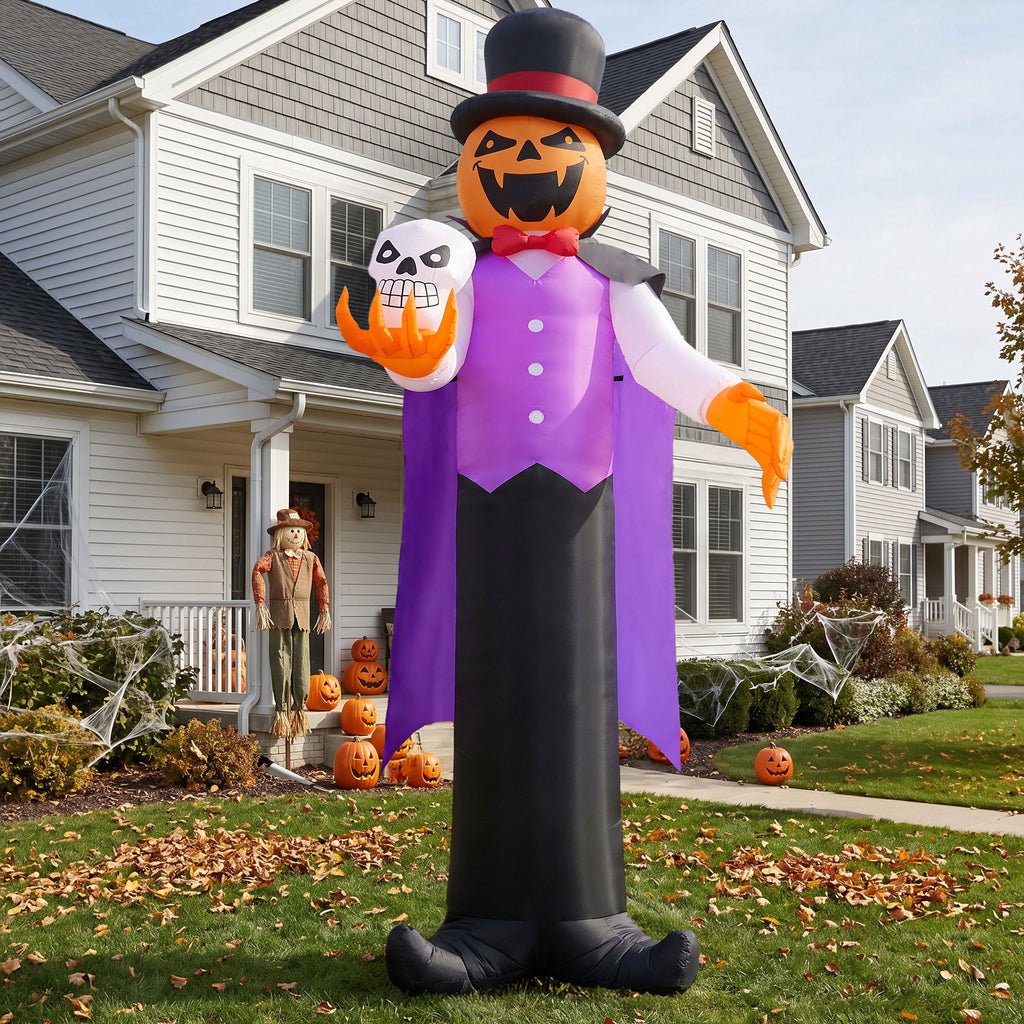 Joyfy 9 ft Halloween Inflatables Pumpkin Skeleton Decorations with Built-in LED Lights,Large Blow Up Decoration for Yard Lawn Garden Indoor Outdoor, Pumpkin Skeleton Inflatable Decoration
