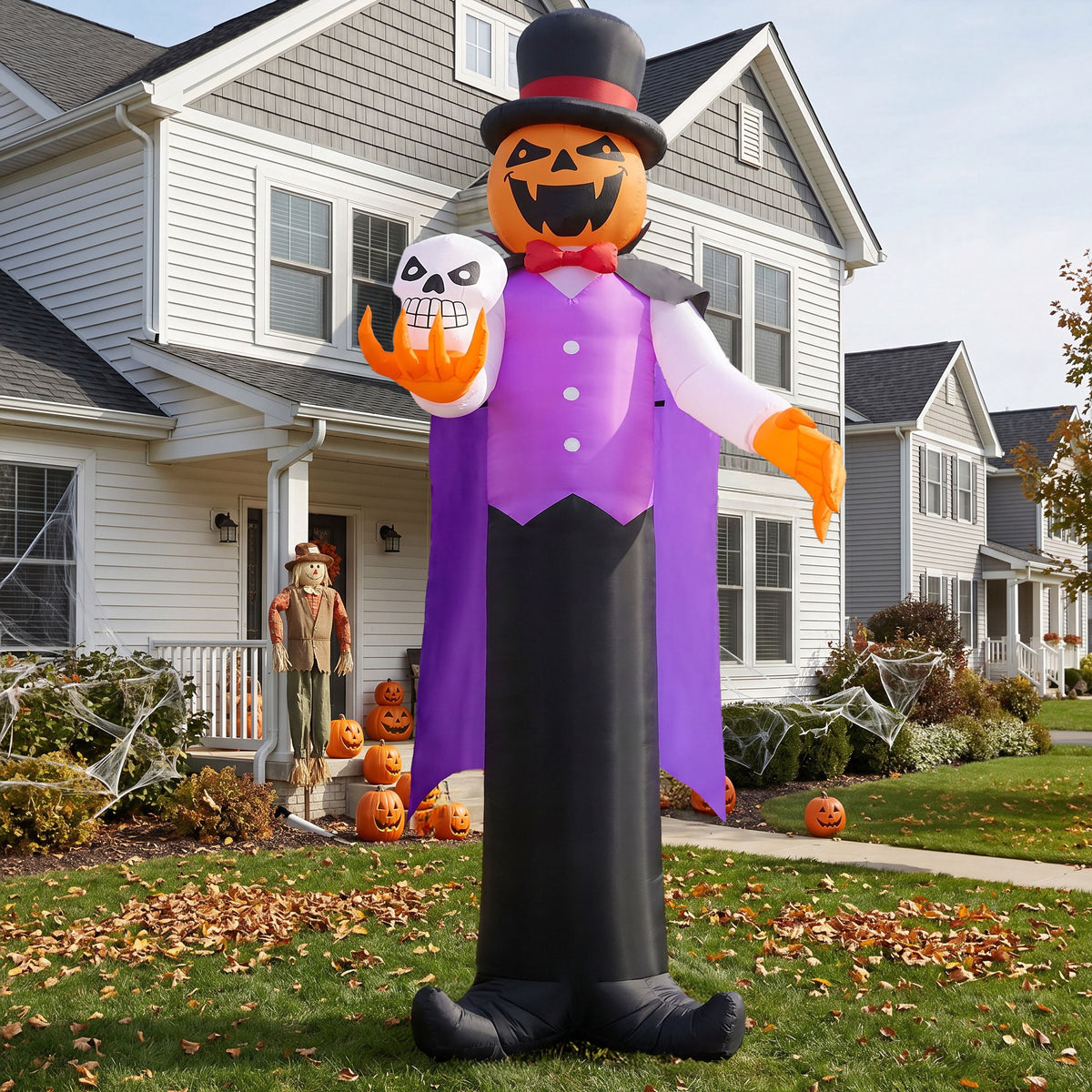 Joyfy 9 ft Halloween Inflatables Pumpkin Skeleton Decorations with Built-in LED Lights,Large Blow Up Decoration for Yard Lawn Garden Indoor Outdoor, Pumpkin Skeleton Inflatable Decoration