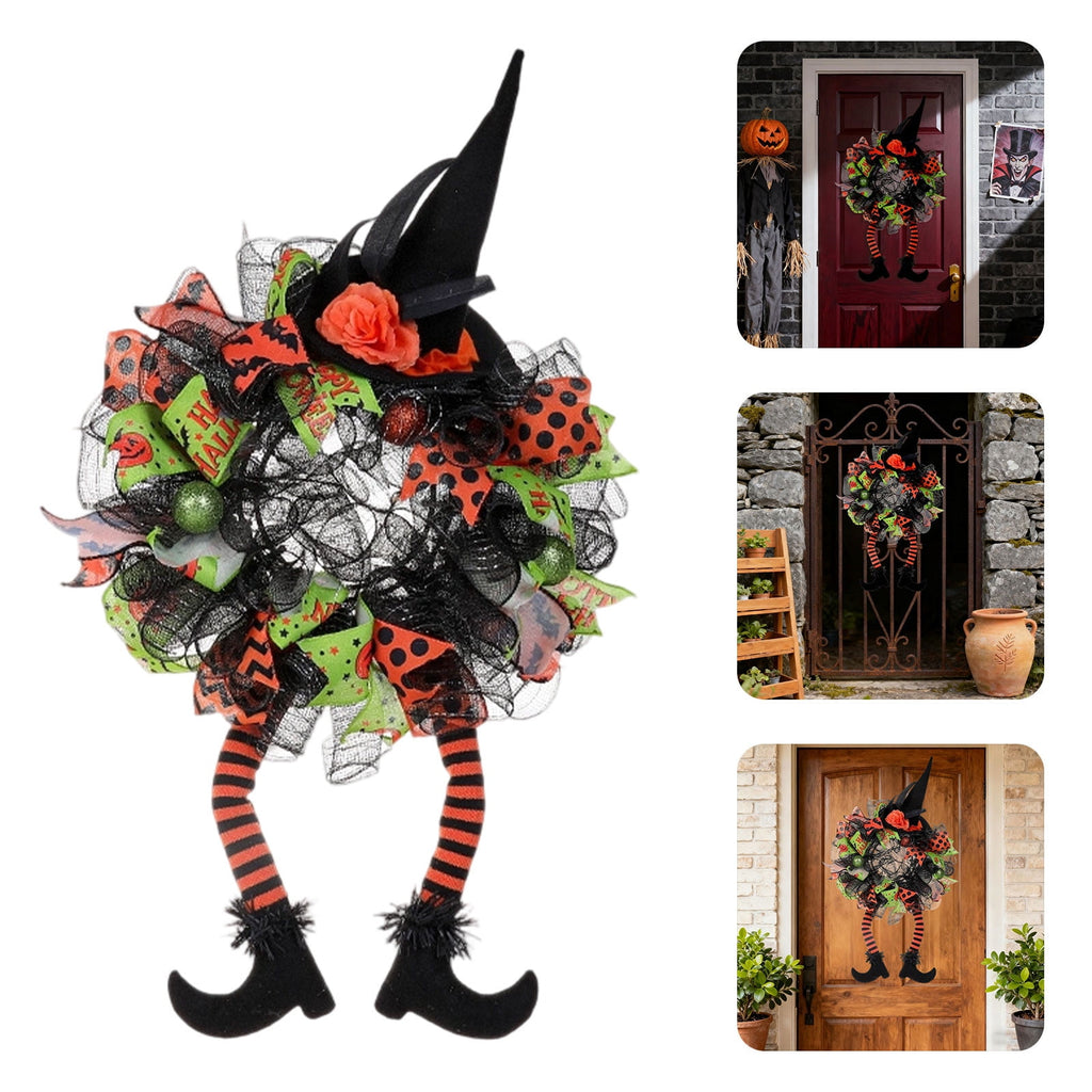 DGMIOCS Halloween Door Witch Wreaths,Burlap Outdoor Front Door Witch Wreath for Home Indoor Outdoor Party
