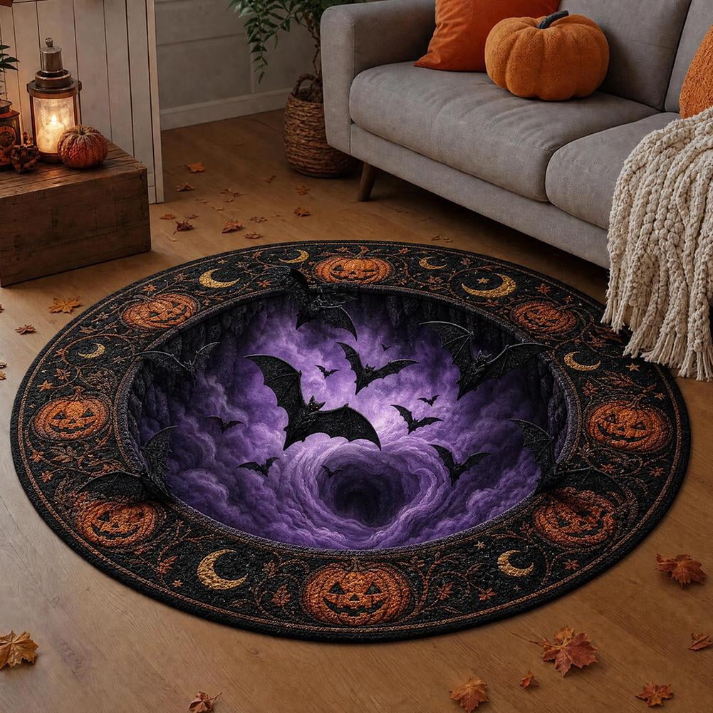 3D Illusion Halloween Round Mat, Halloween Optical Rug Home Decor