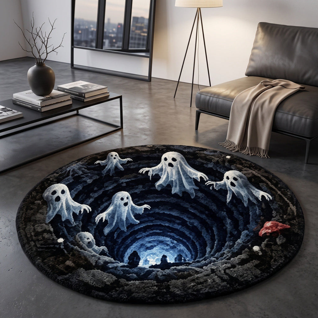 Halloween Dog Door Mat 16x24", Golden Retriever Ghost Pumpkin Welcome Rug for Porch, Halloween Outdoor Decorations