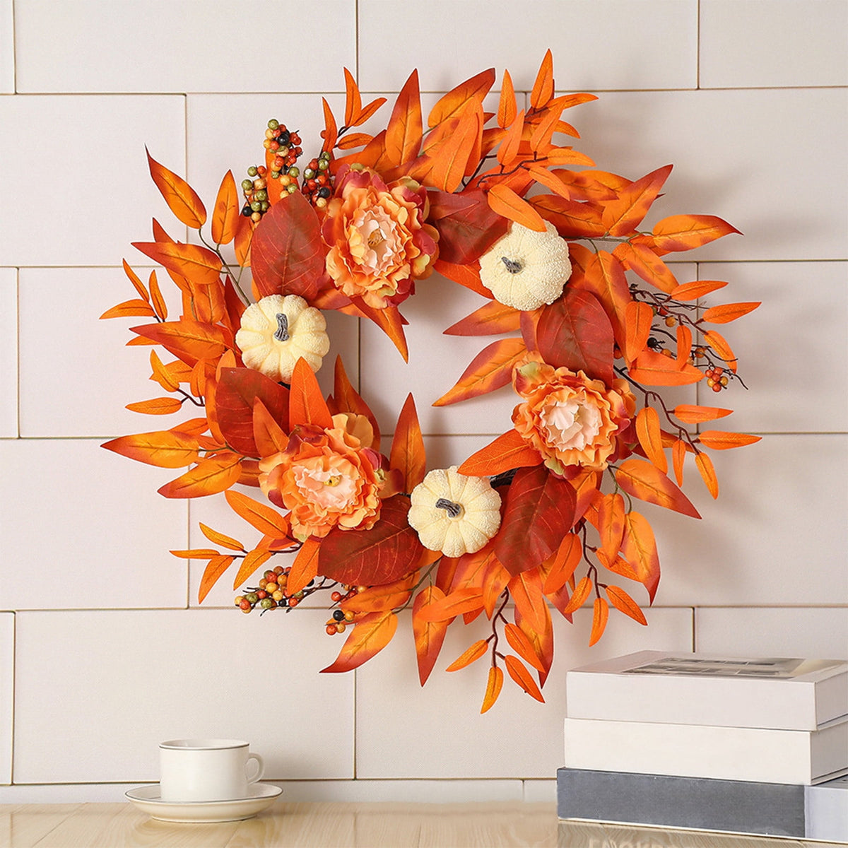 YIMWNYI Fall Door Hanger Thanksgiving Pumpkin Maple Leaf Decor – Halloween Wall Hanging, Autumn Harvest Decoration, Seasonal Front Door Wreath Alternative