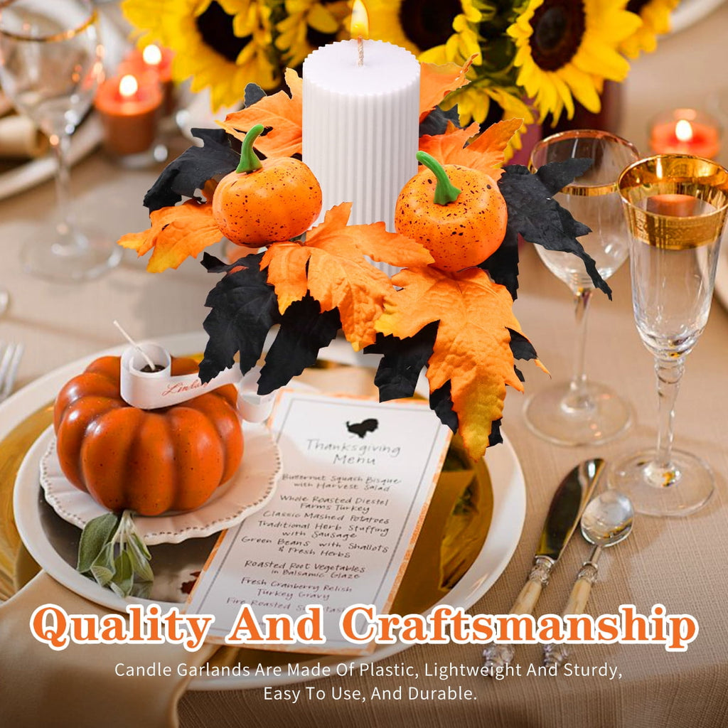 Halloween Candle Ring Wreath Halloween Table Centerpiece Black Orange Spooky Table Top Decoration Small Taper/Pillar Candle Rings Center for Party Favors 4 Pcs Design1