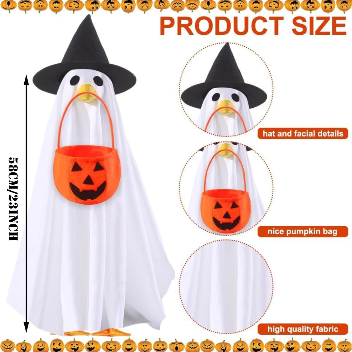 Halloween Garden Porch Decor, Porch Goose Outfits Halloween, 23 Inch Porch Goose Outfits, Witch Dress and Hat Set, Fits 23X11X26 Inch Standing Plush Goose for Front Porch Lawn