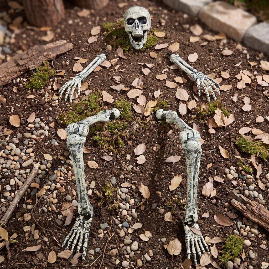 Joyfy 3 Pack 3D Halloween Skull Head Pathway Lights Decorations Outdoor, Battery Operated Spooky Skeleton Decor with 3 Stakes for Home Front Porch Yard Decor