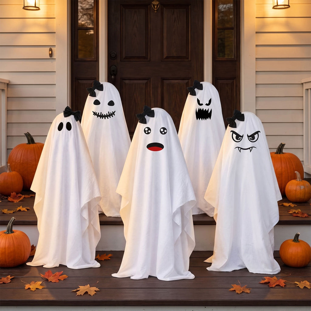 Tumao Halloween Decorations Outdoor, Light Up Spooky Ghosts Decoration, Cute Halloween Decorations Indoor, DIY Ghost Kit Decor with Emoji Stickers Witch Hat for Party, Yards, Porch, Gardens