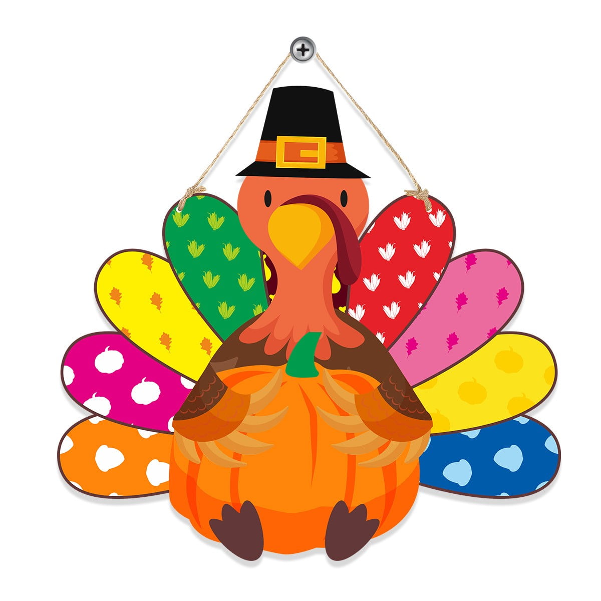 Thanksgiving Decoration Wooden Turkey Pumpkin Door Wreath for Front Door Sign Wall Signs, Thankful Blessed Grateful Pumpkin Sign Hanging for Fall Autumn Harvest Home Halloween Decoration