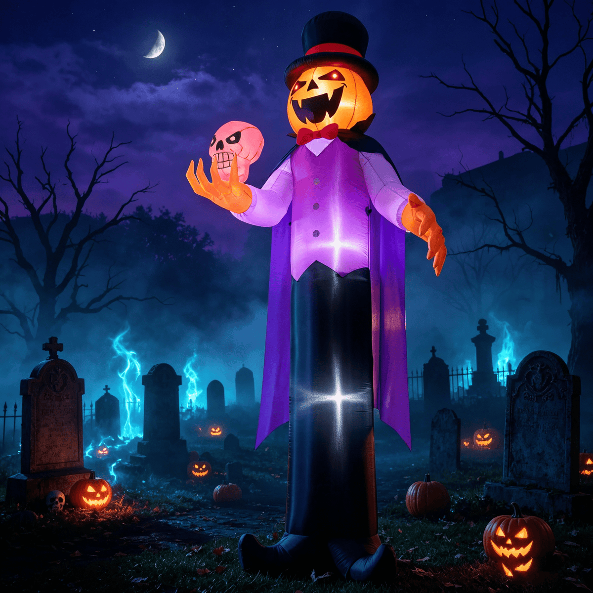 Joyfy 9 ft Halloween Inflatables Pumpkin Skeleton Decorations with Built-in LED Lights,Large Blow Up Decoration for Yard Lawn Garden Indoor Outdoor, Pumpkin Skeleton Inflatable Decoration