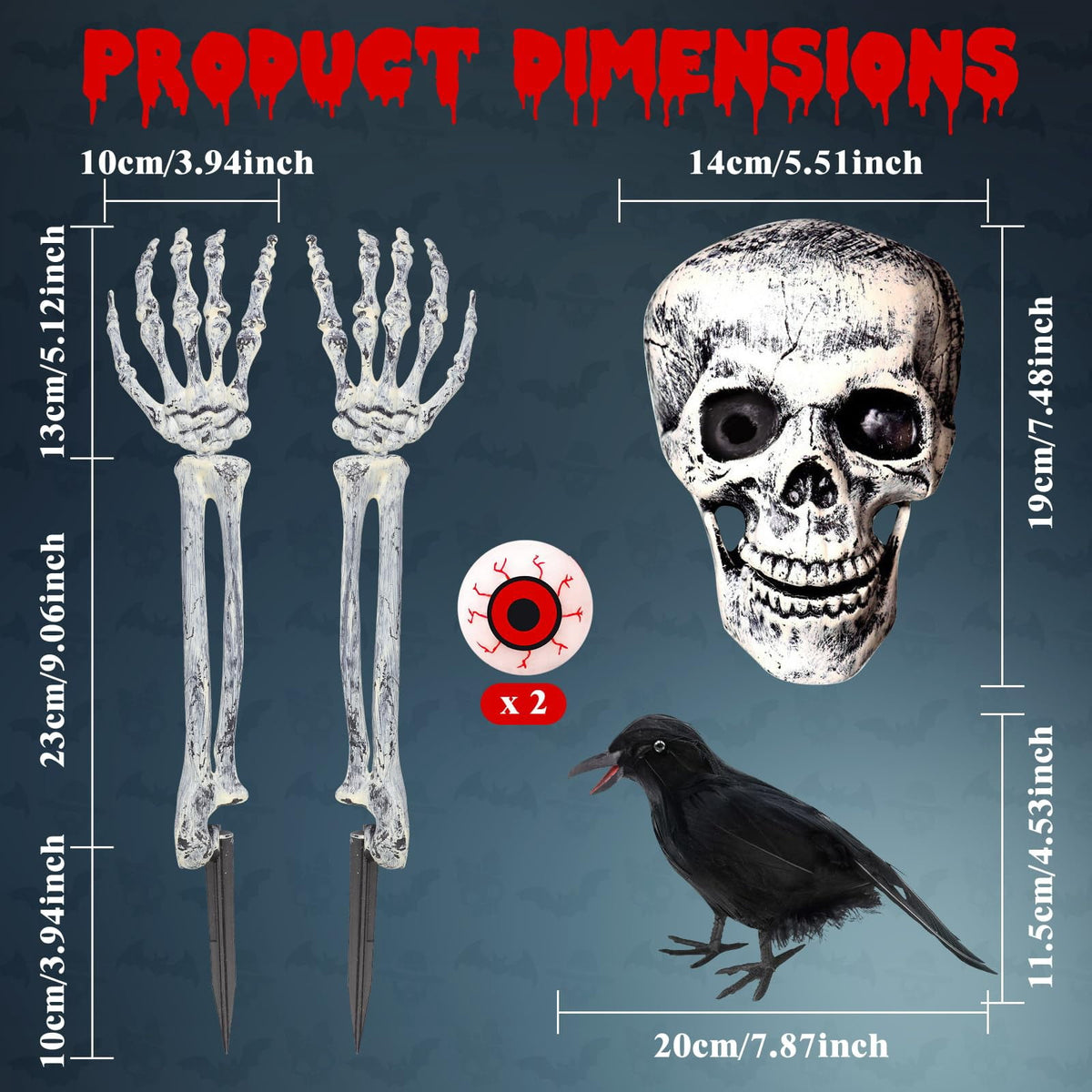 WETRBWEH Halloween Skeleton Stakes with Crow and Red Eyes Garden Halloween Decorations for Lawn Outdoor