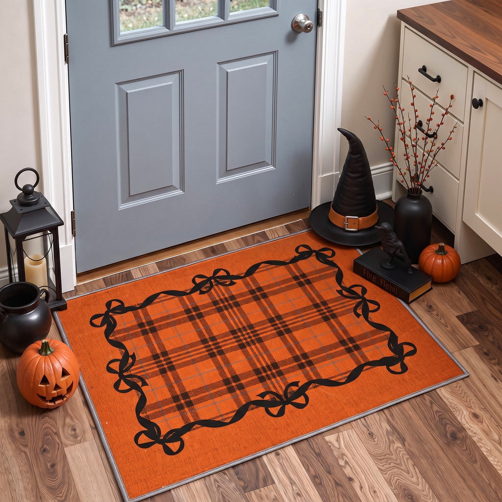 KUETH 3'x5' Halloween Machine Washable Area Rug, Non-Slip Rugs for Living Room, Bedroom and Dining Room, Orange