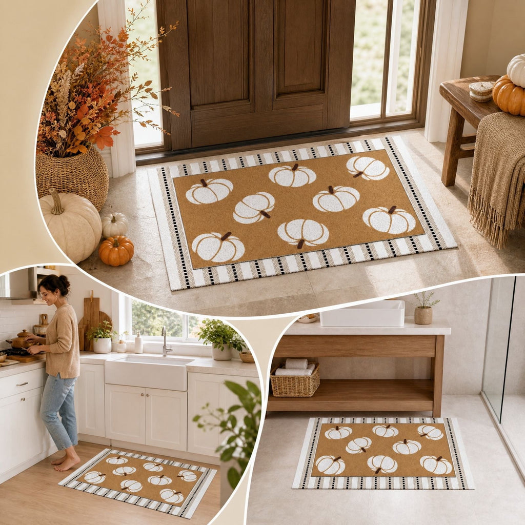 Halloween Dog Door Mat 16x24", Golden Retriever Ghost Pumpkin Welcome Rug for Porch, Halloween Outdoor Decorations