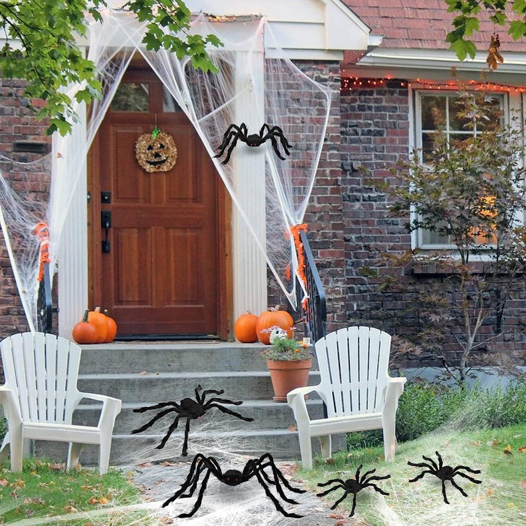 Joyfy 6 Packs Colorful Hairy Giant Spiders Halloween Decorations Outdoor,Multi-Size Outdoor Halloween Spider Decorations for Yard Lawn & Patio (30", 30", 20", 20", 12", 12")