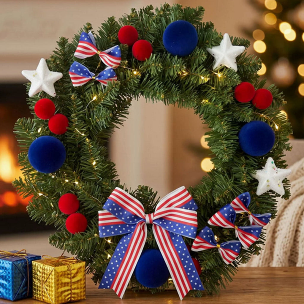 Nkmbld 4th of July Wreaths for Front Door, Independence Day Wreath Red White Blue Flower Wreath for Independence Day Memorial Day Flag Day Decor