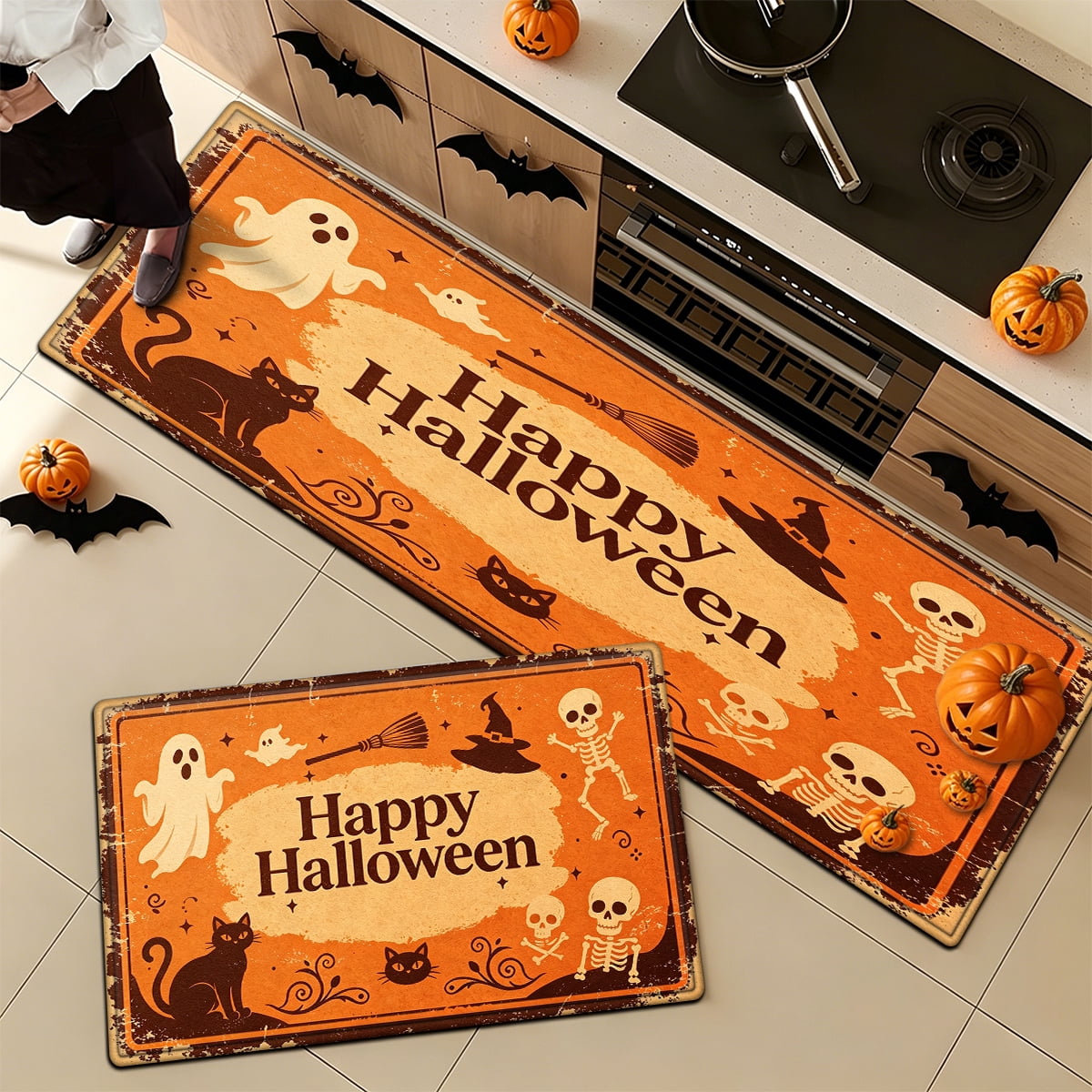 YIMEIS Halloween Orange Pumpkin Lantern Soft Non-slip 1Pc Flannel Mat and Kitchen Rugs,16''x24'',for Bathroom Entryway Bedroom