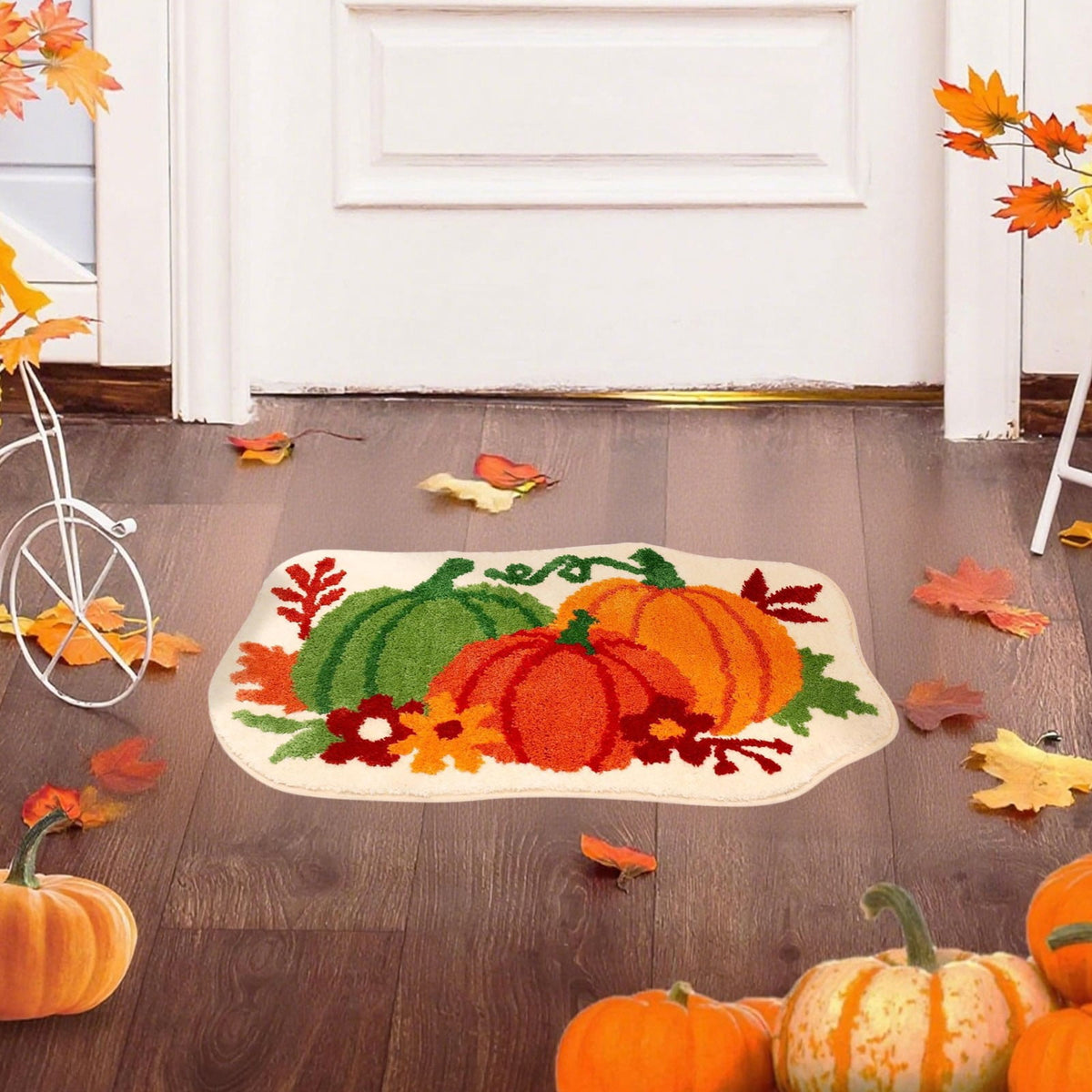 Fall Bathroom Rug Cute Pumpkin Shape Bath Mat Autumn Orange Non Slip Shower Rugs Foot Mat Front Door Mat Carpet Floor Rug for Kitchen Bedroom Living Room Family Decor