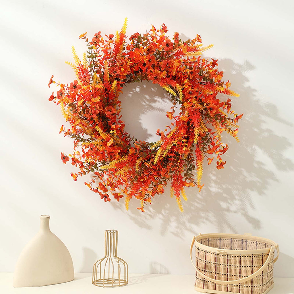 AUHomi Artificial Cedar Cypress Garland, Christmas Wreath 17.7-Inch, Front Door Wreaths, All Season Artificial Fir Wreath, Wall Hanging Wedding Window Home Porch Wreath Decoration (Yellow)
