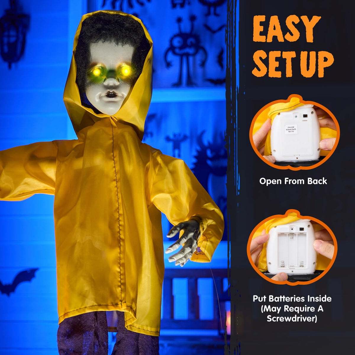 Joyfy Halloween Decorations Outdoor, 72"(6ft) Light Up Animated Scary Decorations Pumpkin Ghost with Sound Activation,Animatronics Pumpkin Decorations for Haunted House Prop Yard Decor
