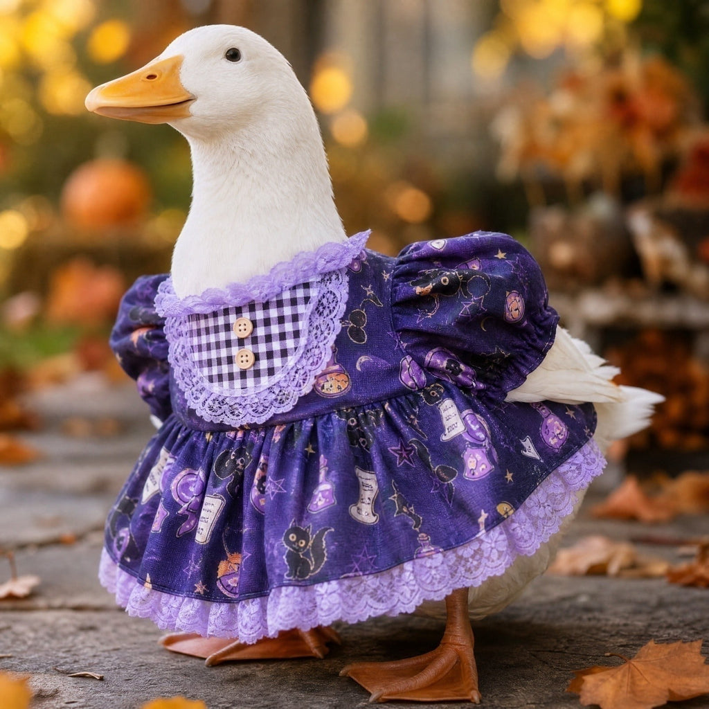 Halloween Ghost Porch Goose Outfit Fits 23 Inch Cement Lawn Goose Statue Pumpkin Face Ghost Costume with Matching Witch Hat for Fall Outdoor Garden Yard Patio Holiday Decor