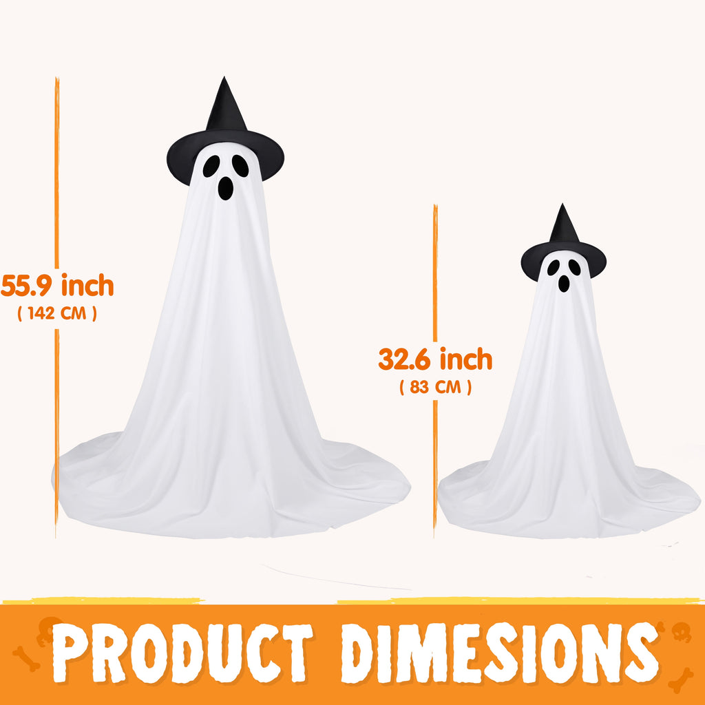 Joyfy 47"Cute Ghost Dog Halloween Decoration Outdoor, Reusable Spooky Standing Dog with Stakes, Soft White Light LED & 6 Hours ON + 18 Hours OFF Timer, Adorable Halloween Decor for Front Porch Yard