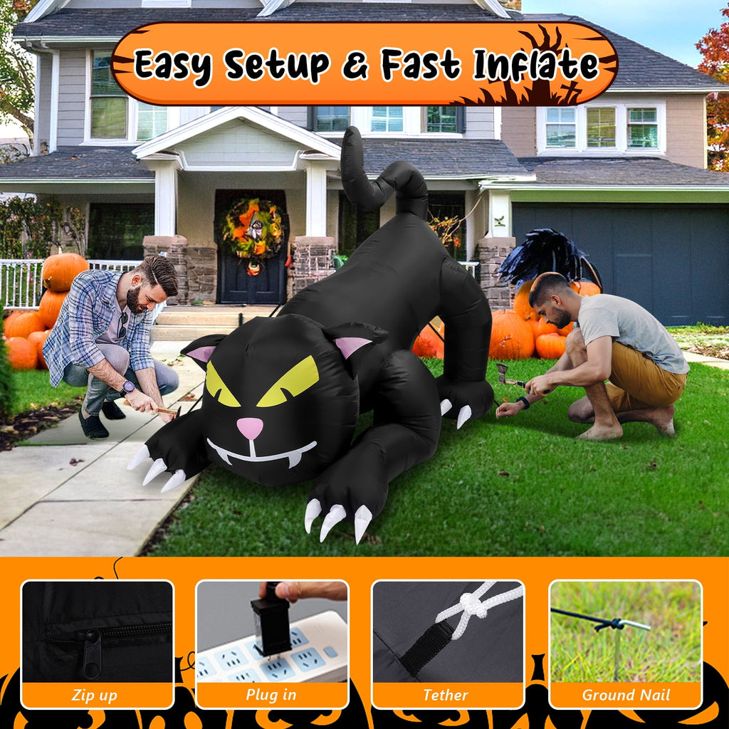 Halloween Inflatables Outdoor, 8FT Long Cute & Lighted Blow Up Decoration Pumpkin Family with Witch Hat, Large Halloween Inflatables Decorations with Lights for Yard, Holiday, Home
