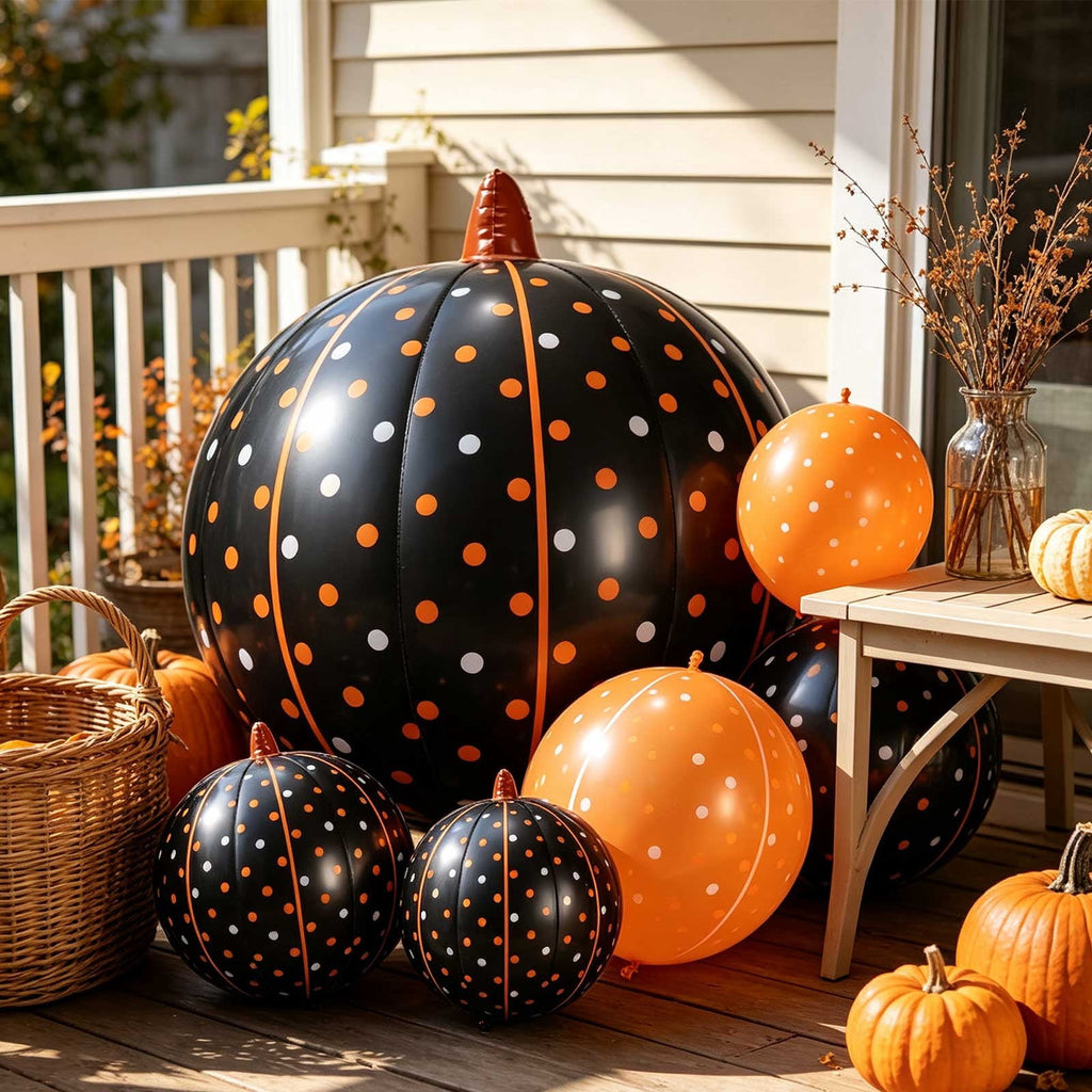 HHJZPR Halloween Pattern Pumpkin Foil Mylar Balloons, Striped Polka Dot Buffalo Plaid Inflatable Pumpkin Ornaments, Fall Farmhouse Party Yard Table Decor Ball