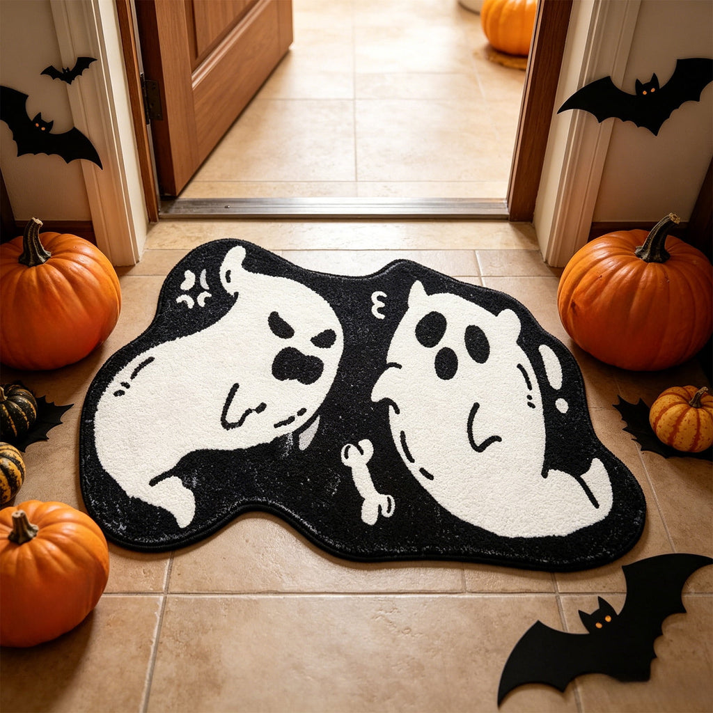 Halloween Decor White Ghost Rug 24x16 inches, Handmade Tufted Fluffy Aesthetic Area Rugs, Cute Soft Cool Non Slip Floor Carpet Bath mat, Living Room, Bathroom, playroom, Kitchen