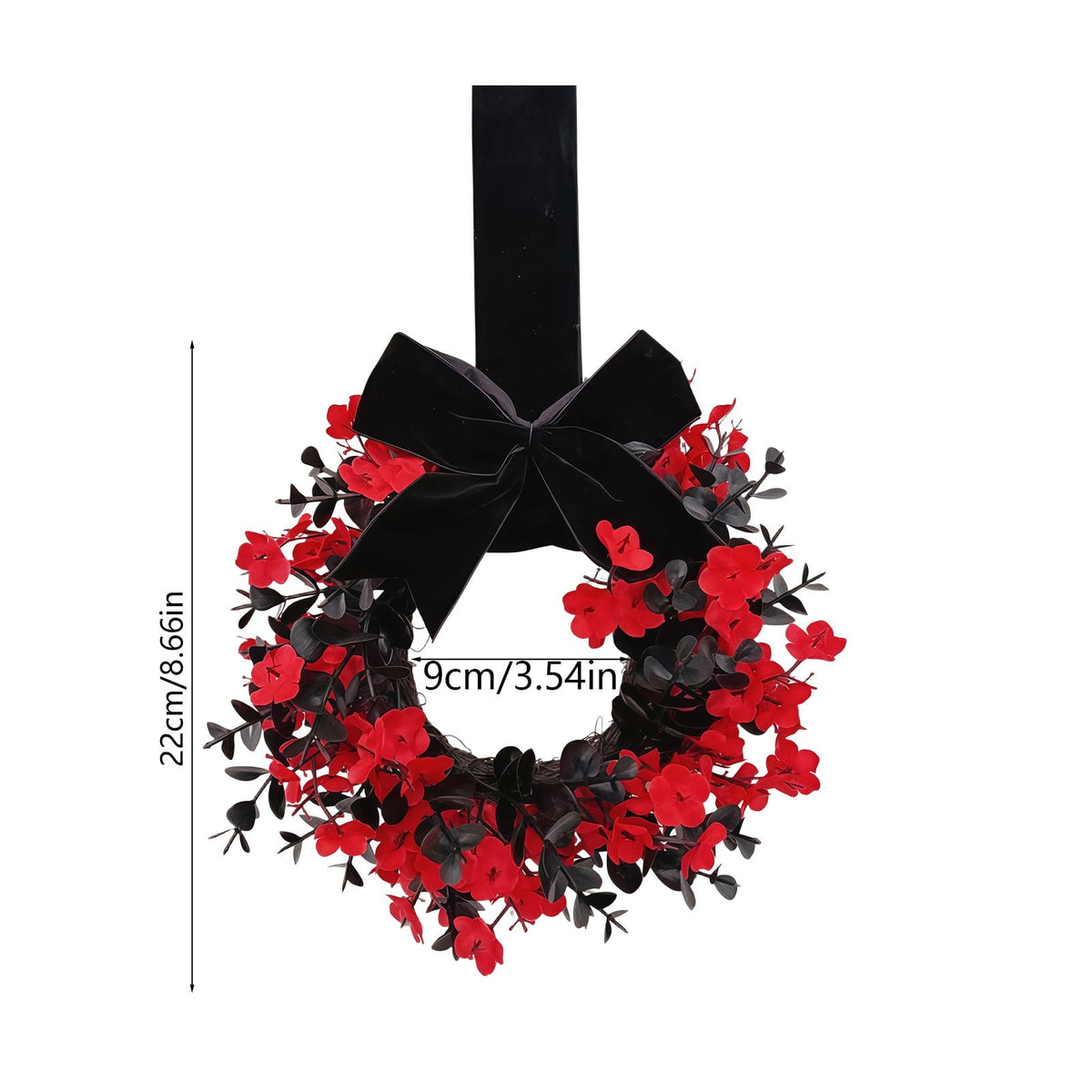 Handcrafted Artificial Floral Front Door Wreath with Velvet Bow, Fall Halloween Decor, Circular Garland for Home & Porch, Seasonal Decoration, Festive Wall Ornament