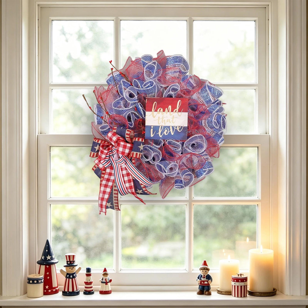 Nkmbld 4th of July Wreaths for Front Door, Independence Day Wreath Red White Blue Flower Wreath for Independence Day Memorial Day Flag Day Decor