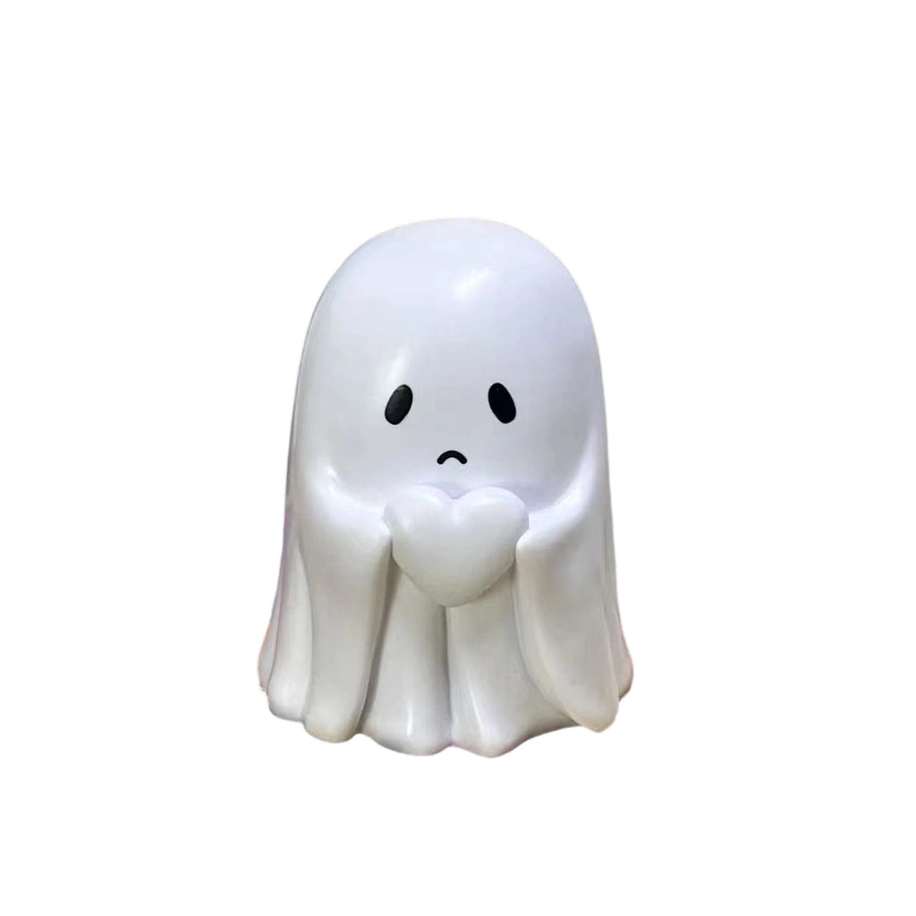 Halloween Ghost Figurine, Ghost Girl with Pink Bow & Hot Drink, Funny Ghost Statue Halloween Decor for Gift, Cute Spooky Tabletop Ornament for Home, Mantle, Desk & Party Decoration
